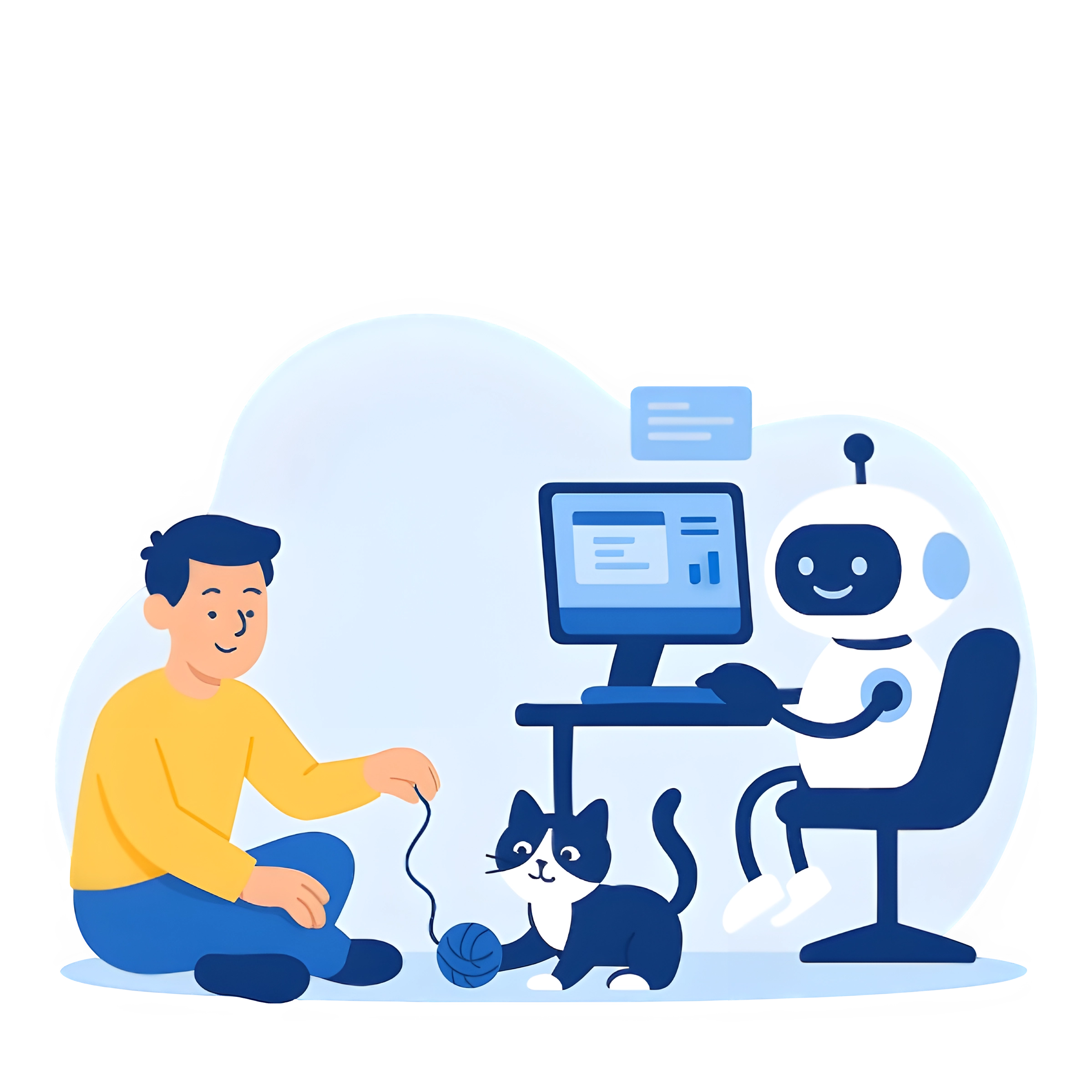 Illustration d'un robot qui travaille pendant que l'humain joue avec un joue : Signe d'automatisation